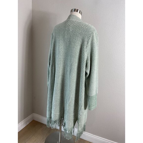 Isaac Mizrahi Live! Womens Plus 3X Open Front Cardigan Sweater Fringe Hem Green - Picture 3 of 12